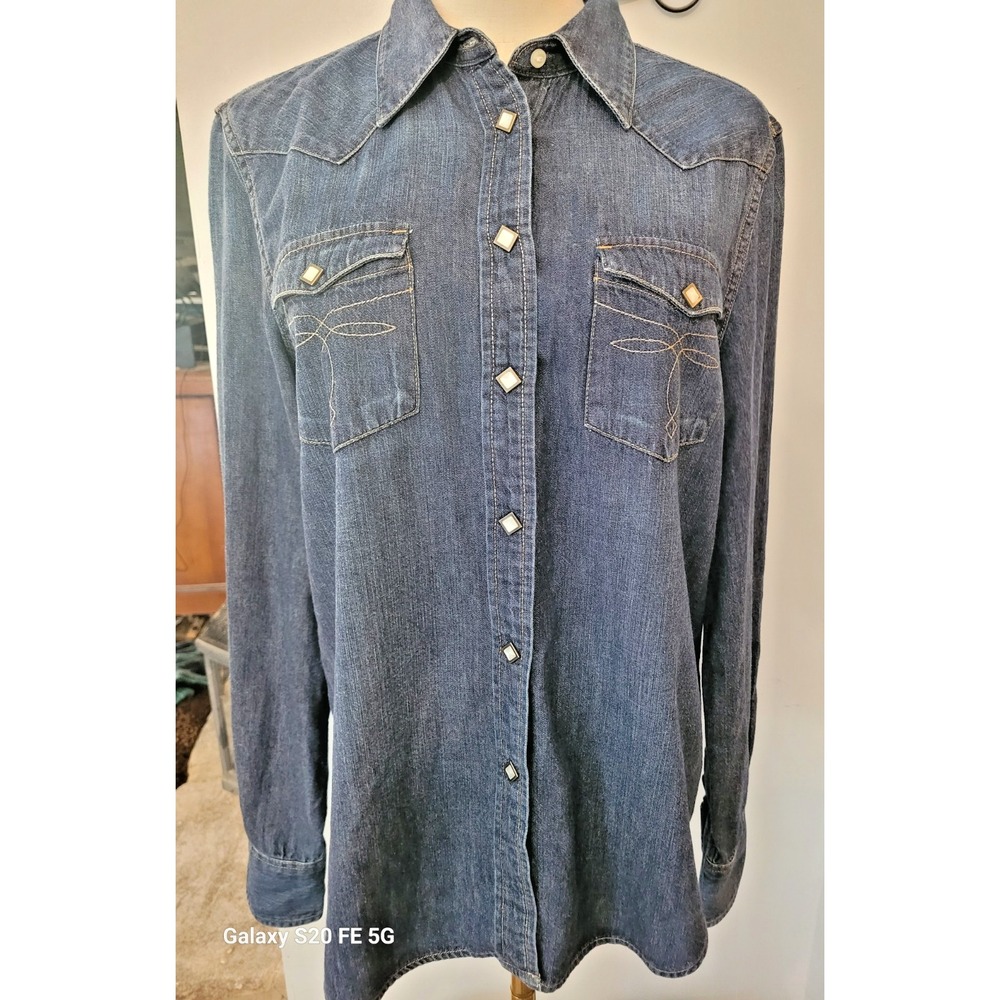 LRL Ralph Lauren Jeans Company Womens Western Denim Diamond Snap Long Sleeve Top